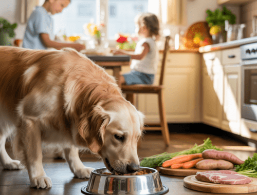 Hund frisst ausgewogenes Futter ohne Marketingzusätze