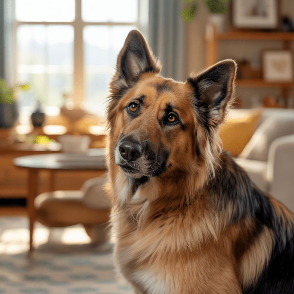 familienhund zeigt weichen, entspannten blick