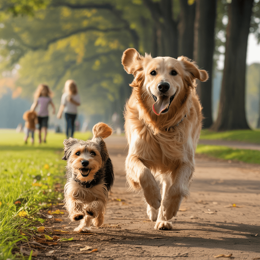 kleiner und großer hund bei entspannter begegnung im bogen