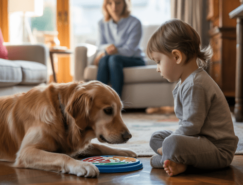 kind und hund machen ruhiges denkspiel: geistige auslastung sicher im familienalltag