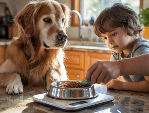 futter portionieren mit küchenwaage in familienhaushalt