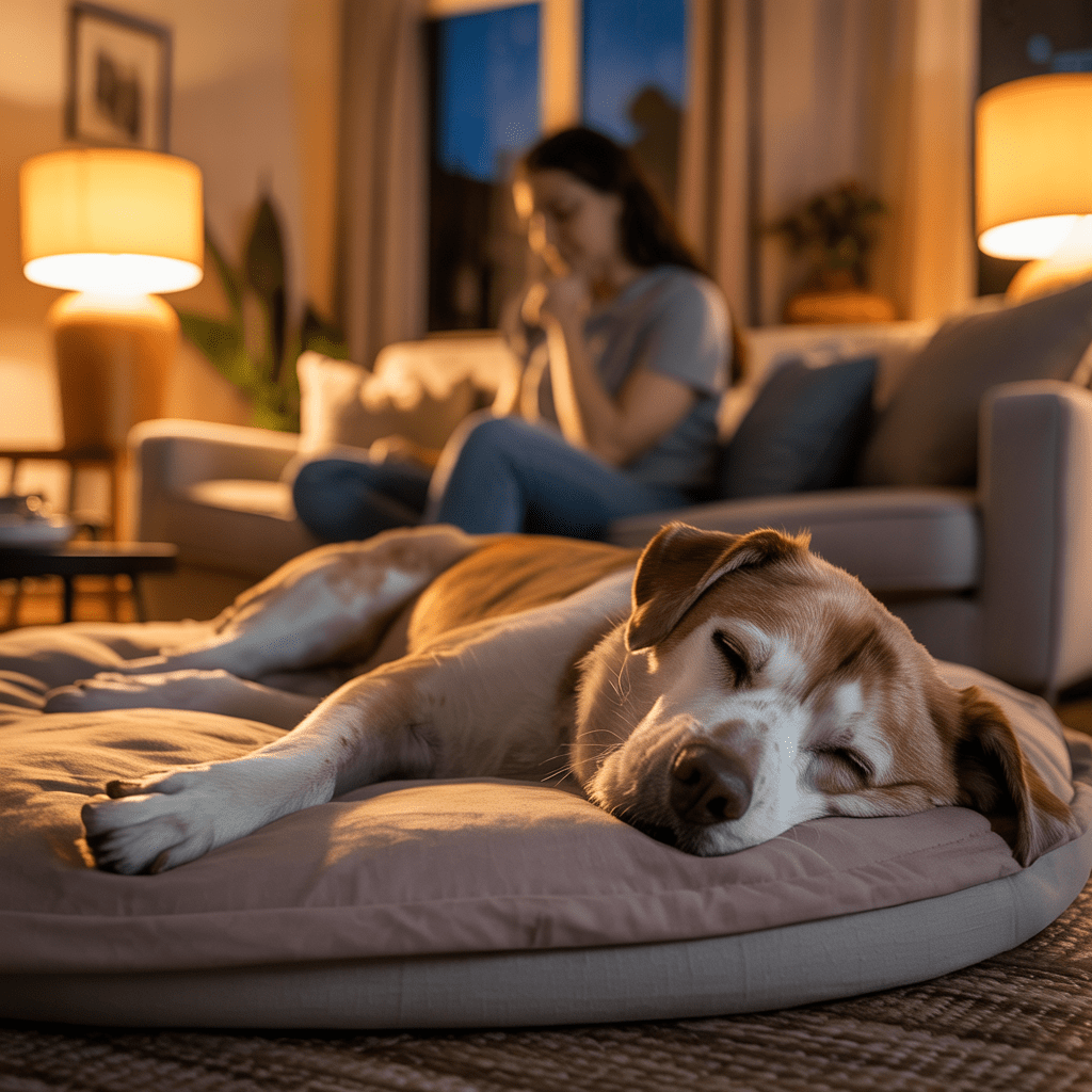Hund schläft entspannt in Seitenlage und schnarcht leise
