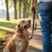 hund orientiert sich am menschen beim leinentraining im alltag