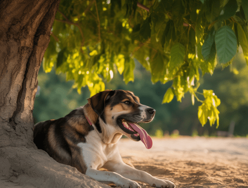 Hund hechelt stark im Schatten als Warnsignal für Überhitzung