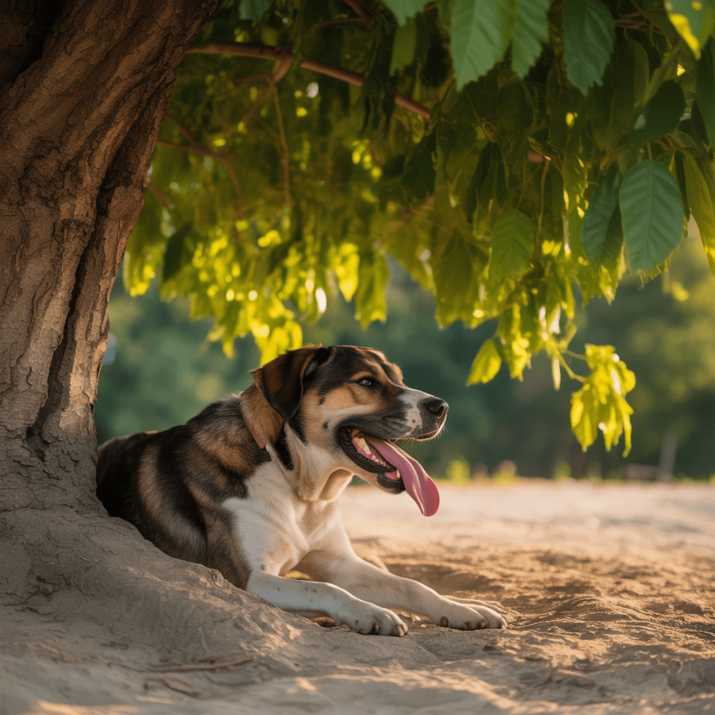 Hund hechelt stark im Schatten als Warnsignal für Überhitzung