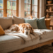 hund entspannt allein zu hause auf decke