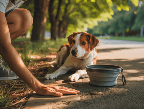 Handtest auf heißem Asphalt zur Pfotensicherheit im Sommer