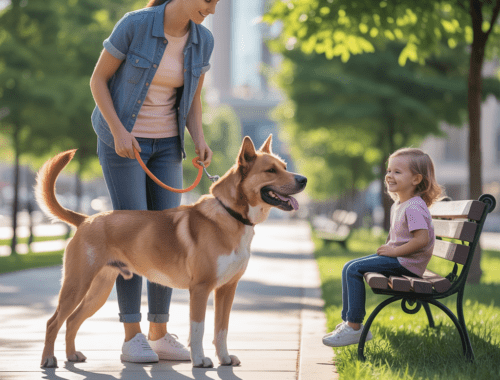 kind und hund sicher mit abstand auf parkbank