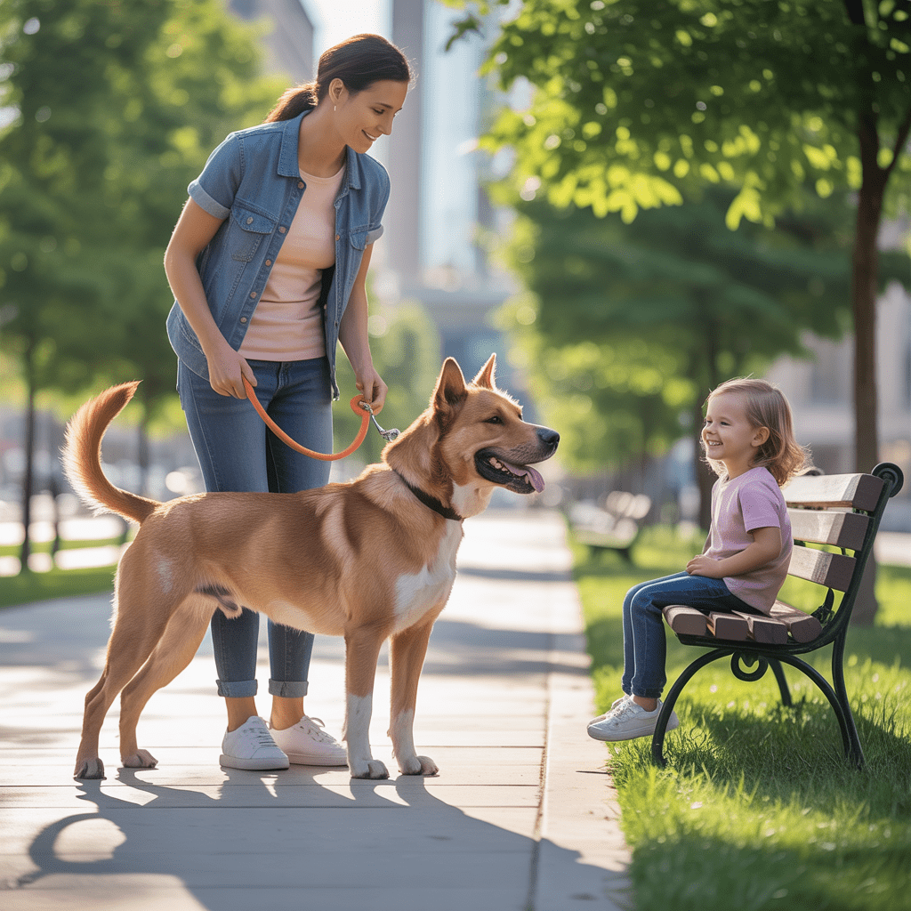 kind und hund sicher mit abstand auf parkbank