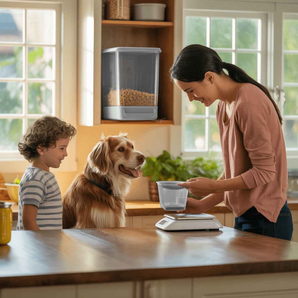 amilie portioniert Hundefutter sorgfältig in der Küche