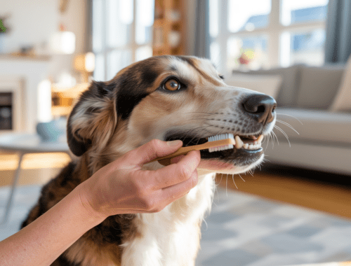 zähneputzen beim hund: ruhige übung an der seite des mauls