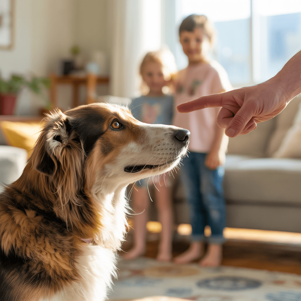 Hund beobachtet Handzeichen und wartet auf Signal